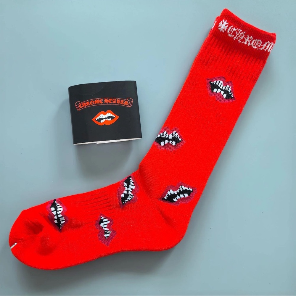 Chrome Hearts Red Lip Motif Crew Socks